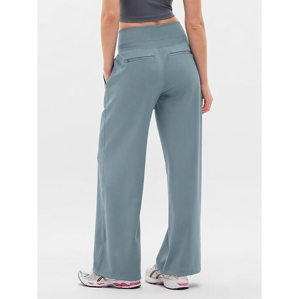 Athleta Women's L Soft Venice High Rise Wide Leg Sage Green Zip Pockets READ - Picture 1 of 11